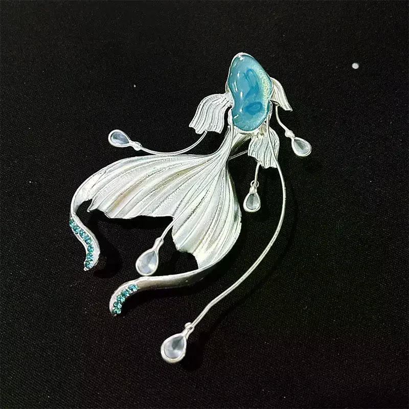 لطيف كريستال الأسماك البيضاء بروش أنيقة الراقية حالمة الفاخرة أعماق البحار حورية البحر بروش النساء الملابس والاكسسوارات مجوهرات فريدة من نوعها #1