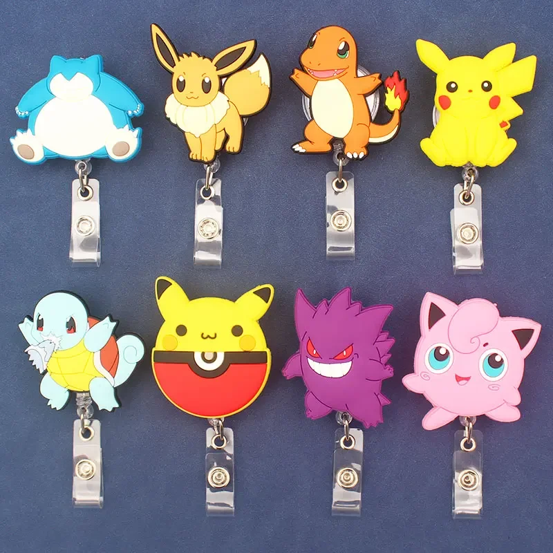 Big Size Thickened Silica Gel Pokemon 60cm Retractable Badge Reel Nurse Student Exhibition ID Card Clips Badge Holder