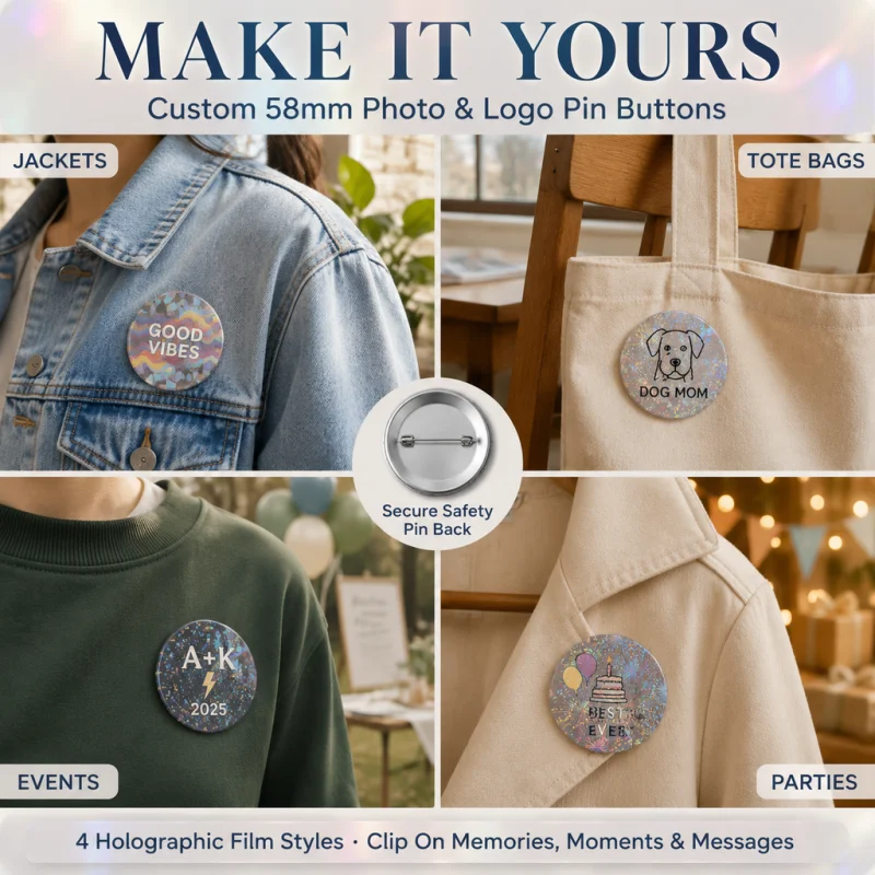 Customized Photos, Logo Badges, Customized Family, Friends, Anime Characters, Campus Event Badges, Flash Film Style Selection