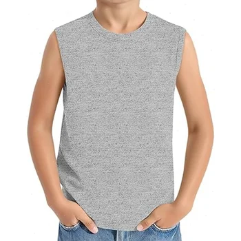 Kids Cotton Tank Top 6 Children's Summer T-shirts Boys Girls Vests Sleeveless Solid Tee Tops 100% Cotton Comfortable Kids Tank Tops Clothes White 3-14Y 6