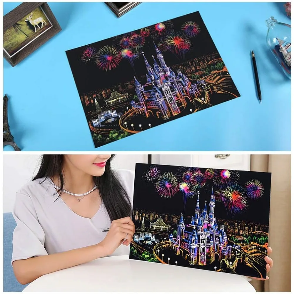 Adult and children's scratch painting kits, arts and crafts sets, rainbow scratch art painting paper, 16 "x 11.2" creative gifts