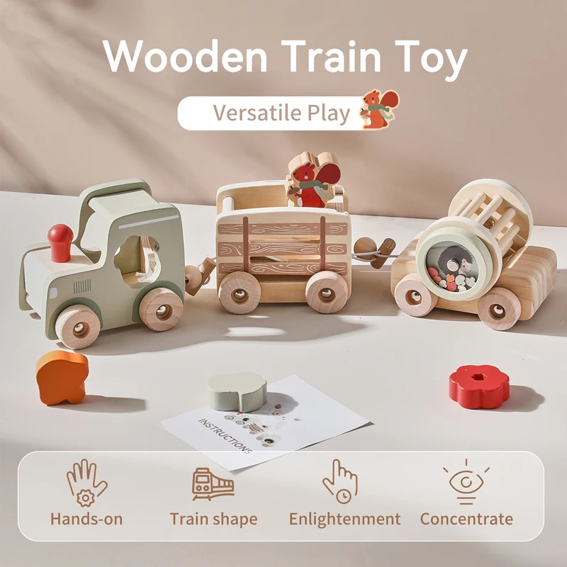 Kid Montessori Wooden Train Toys Early Educational Cognition Animal Toy Sorting Learning Teaching Car Cartoon Set Kids Toys Gift