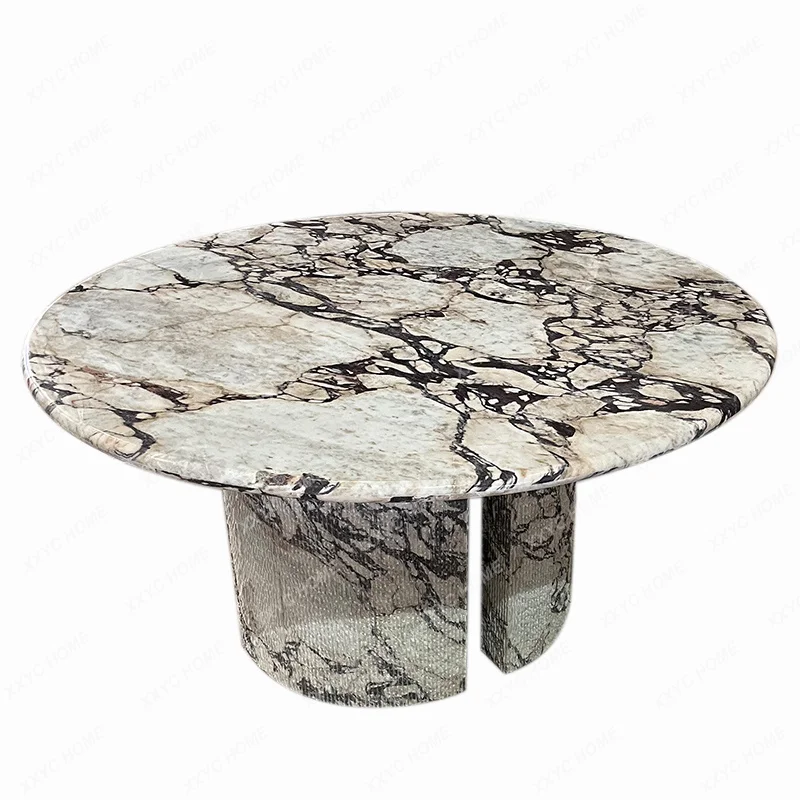 A Natural marble dining table high-end luxury stone  round table living room custom dining table