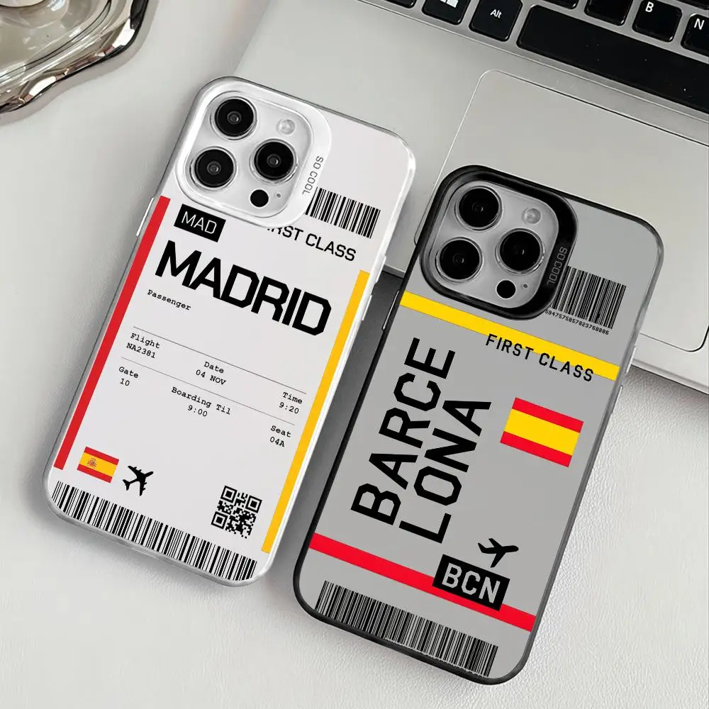 إسبانيا طائرة السفر تذكرة حالة الهاتف آيفون 17 16 15 14 13 12 11 برو ماكس أسود أرجواني ماتي الليزر لامع أورورا فوندا #1