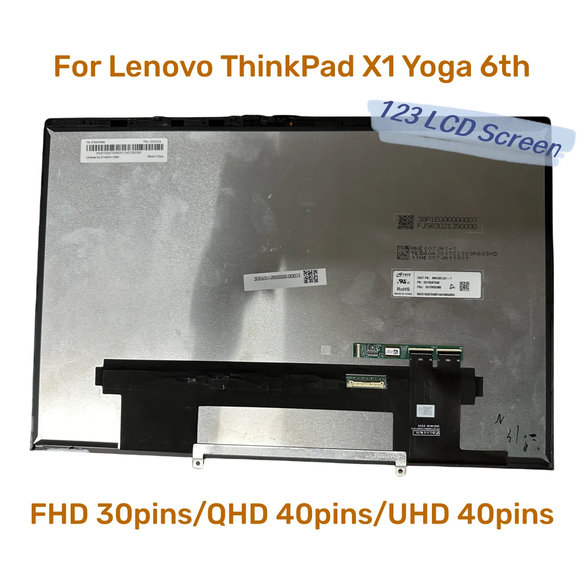 For Lenovo ThinkPad X1 Yoga 6th Touch Screen EDP 30PIN X1 Yoga 6 GEN LCD Assembly 14 Inch Display Replacement