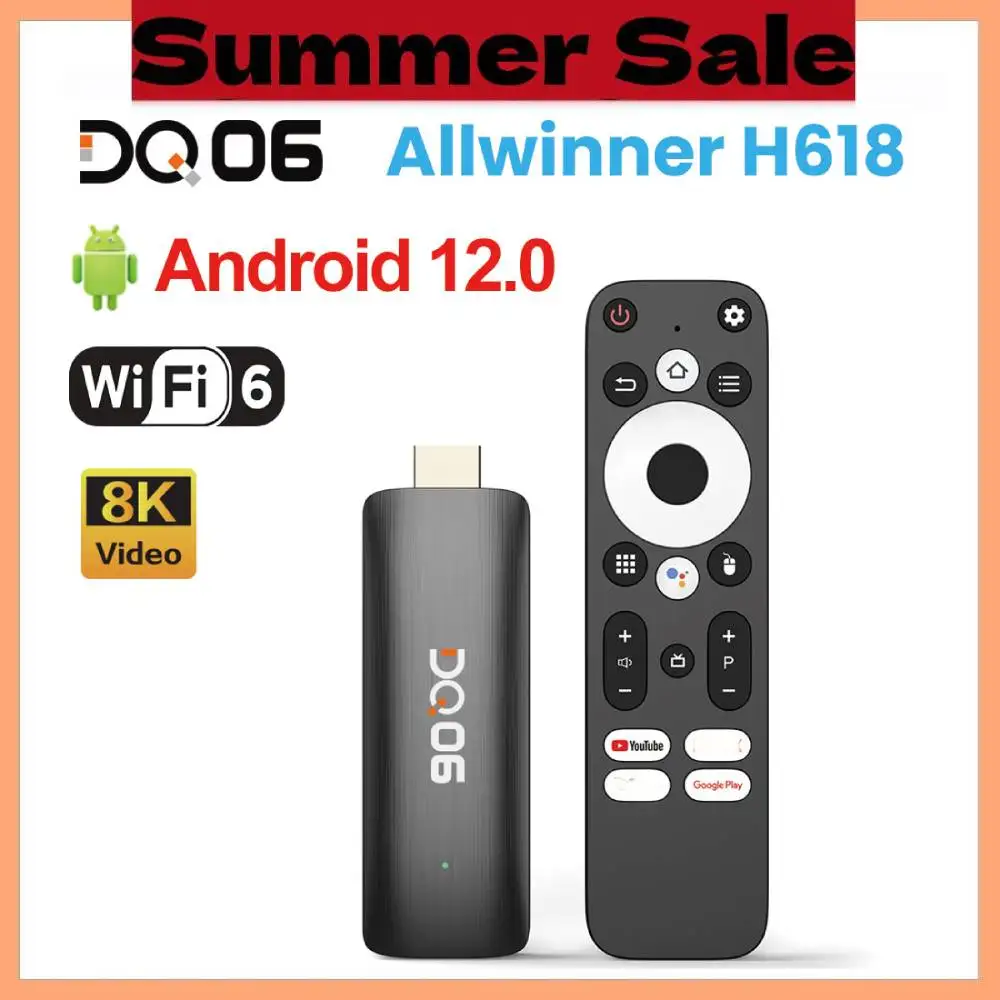 VONTAR Android 12 DQ06 ATV Mini TV Stick Allwinner H618 رباعي النواة 8K فيديو 4K @ 60fps Wifi6 Build in BT Voice Android 12.0 TV BOX