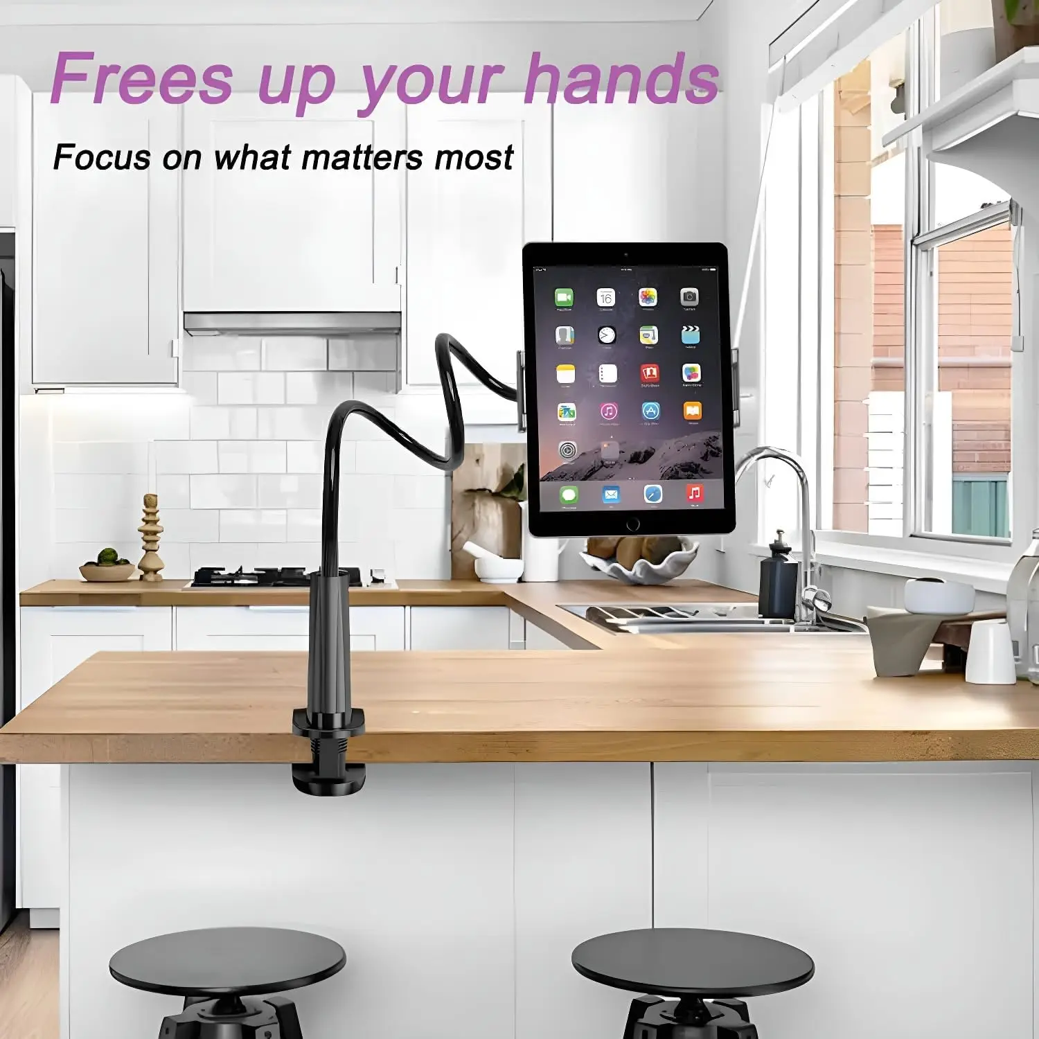 Soporte Flexible para Tablet con Clip de Montaje, Brazo de Acero Sólido para iPad, iPhone, Kindle, Samsung Galaxy, Abraz