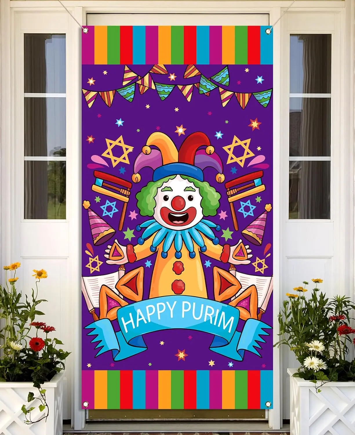 Happy Purim Door Cover Jewish Carnival Party Decoration Masque Circus Clown Front Door Hanging Banner