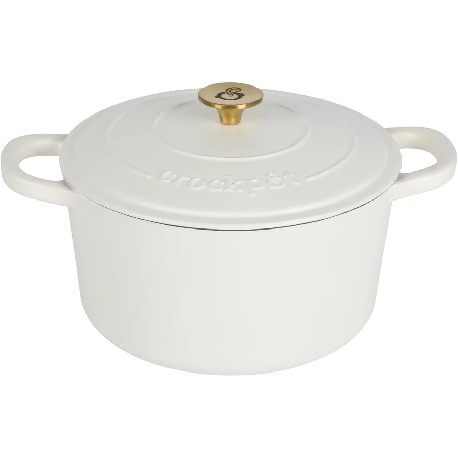 

Crock Pot Artisan 7Quart Round Dutch Oven Matte Linen White w Gold Knob
