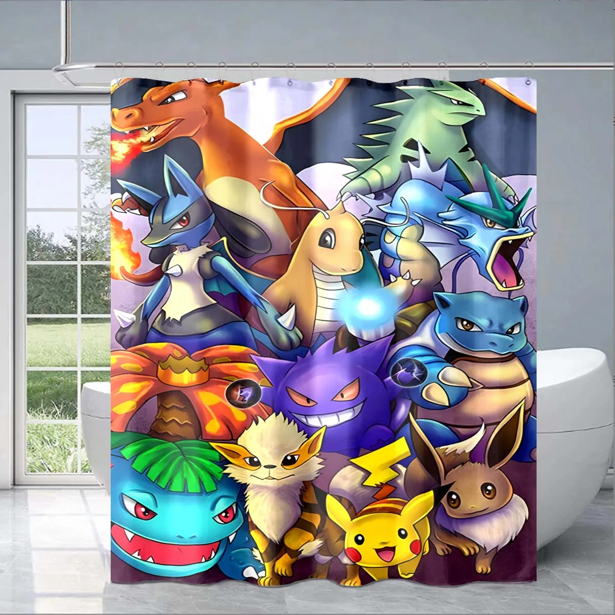 8 Size Cute Pokémon Cartoon Shower Curtain Pikachu 3D Printing Waterproof Bathroom Decoration Curtain Exquisite Family Gifts