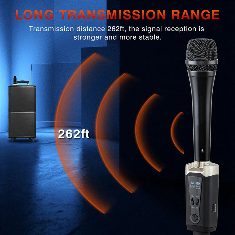 

Leading-Wireless Microphone Transmitter Receiver System With Wired To Wireless Adapter For Condenser 5V/ Dynamic 48V Universal