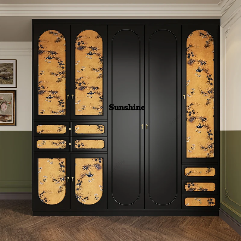 

Французский деревянный шкаф-гардероб для спальни, черный, простой, с открытыми секциями, органайзер для хранения, мебель для дома