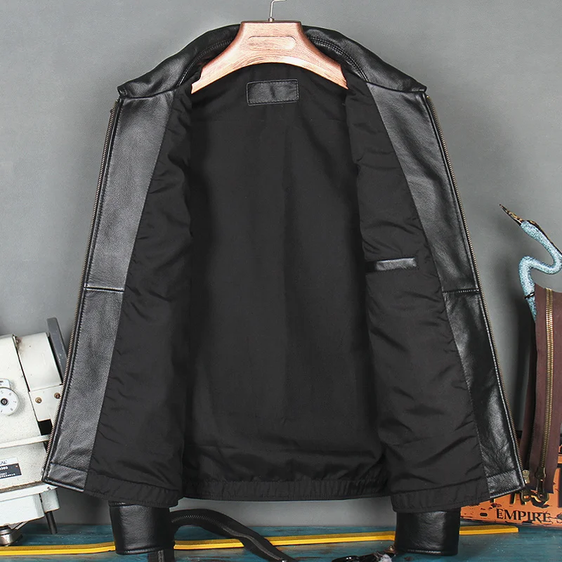 shipping.2023 New brand Free soft genuine leather jacket.men black classic rider cowhide coat.cheap casual leather clothes