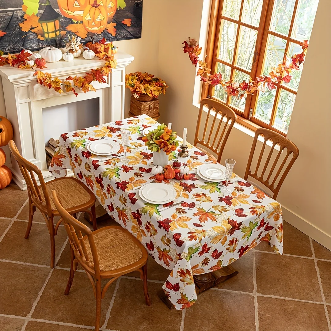 Autumn Maple Leaves Rectangle Tablecloth for Table Decor Farmhouse Fall Harvest Kitchen Dining Table Cloth Thanksgiving Decor