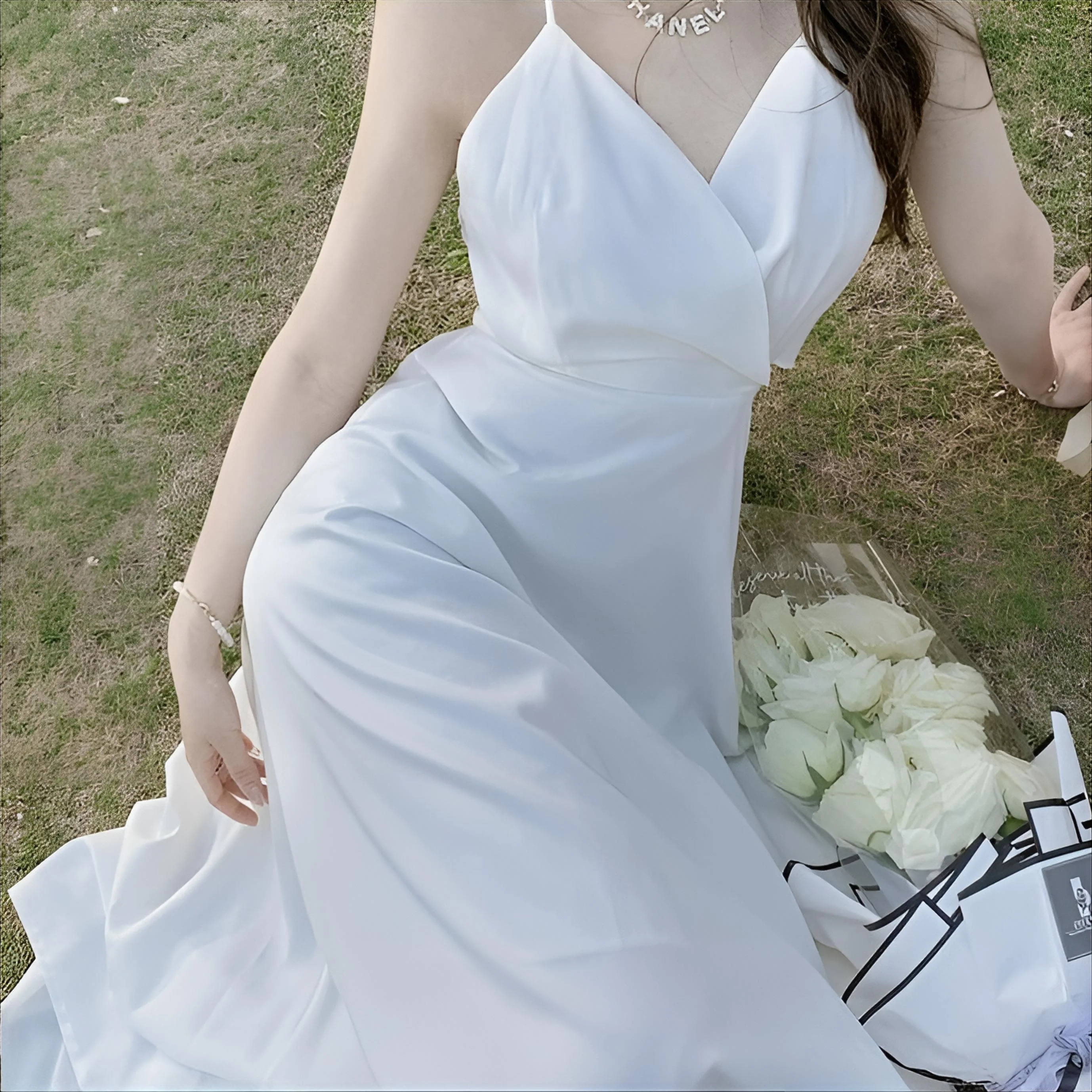 여성 벨벳 여름 코튼 아이렛 스모킹 러플 드롭웨이스트 루즈핏 비치웨어 포레스트 파스토럴 스타일 통기성 섹시 드레스