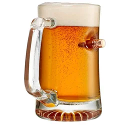 1 Pcs MugShot Glass Mug with real 50 BMG Bullet large capacity 385ML barware glass cup for beer