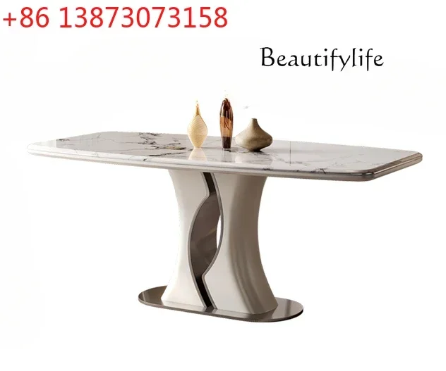 Italian Light Luxury High-End Bright Stone Plate Modern Simple Rectangular Microlite Marble Dining Table