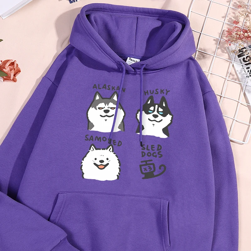 

Sled Dogs Husky Samoyed Alaska Print Women Sweatshirt Autumn Warm Versatile Hooded Simple Comfortable Hoodies Fleece Loose Tops