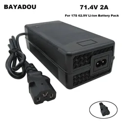 71.4V 2A Li-ion Charger 17S 61.2V 62.9V 10AH 12AH 15AH Lithium Battery Chargers T/PC/IEC 3Pin Connector With Fan