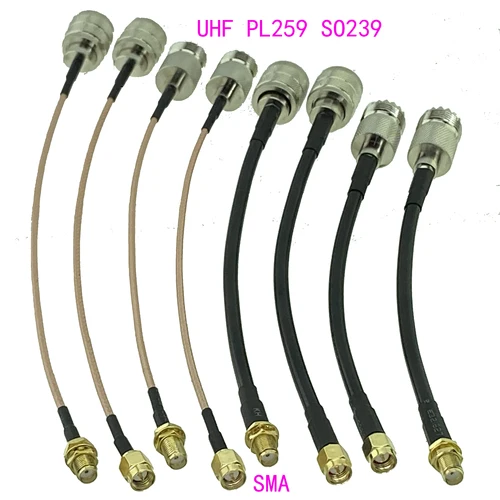 RG316 RG58 UHF PL259 SO239 a SMA macho y conector hembra conector recto puente RF Cable flexible 6 pulgadas ~ 20M