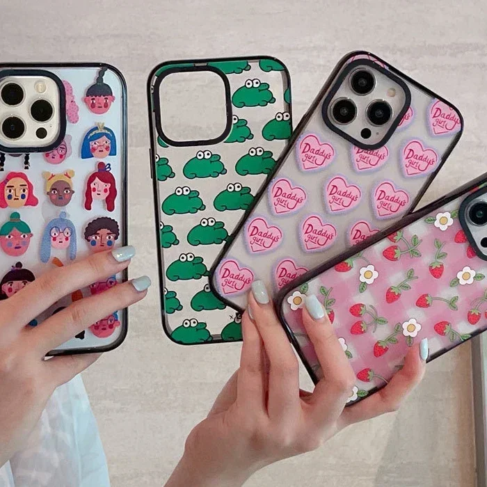 

2.0 Version Acrylic Upgrade Border Cartoon Girl Phone Case Cover for IPhone 11 12 13 14 15 Pro Max Case for IPhone 15 Pro Max