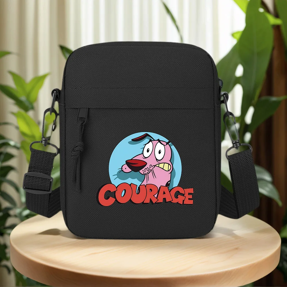 Pink dog worried in blue Men Crossbody Bag Single Shoulder Women Cartoon Anime Film Printing Design Unisex