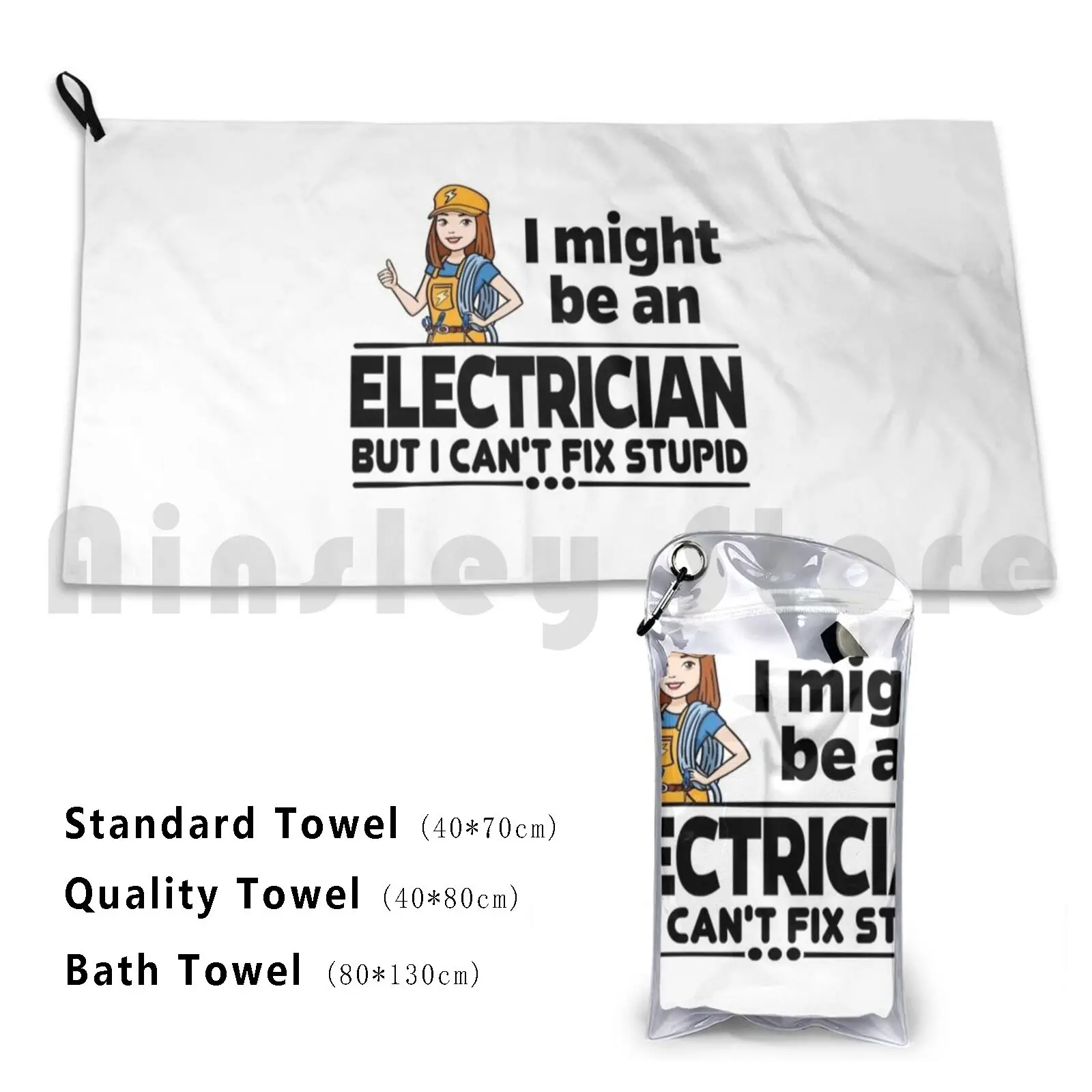 Female Electrician-Can't Fix Stupid Bath Towel Beach Cushion D0010534b Electrician Job High Voltage Diy