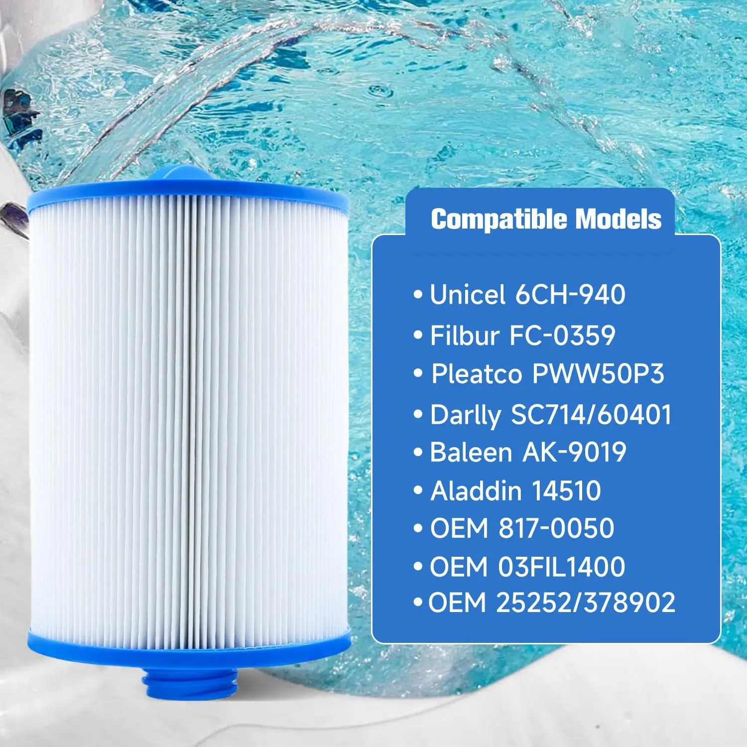 فلتر سبا PWW50 لمرشحات الحوض الساخن Unicel 6CH-940 PleatcoPure PWW50P3 Filbur FC-0359 Waterway 817-0050