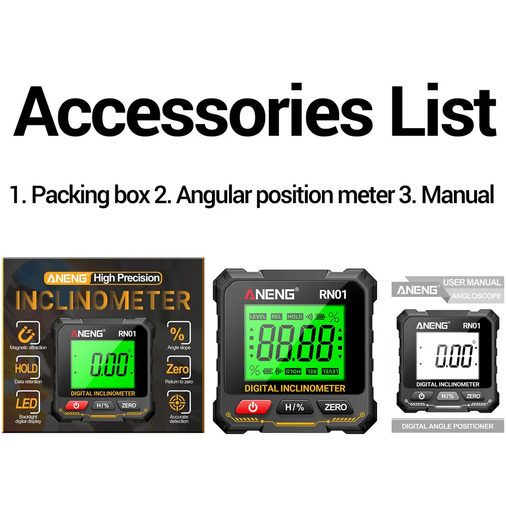 RN01 デジタルゴニオメーター電子レベル 360 度電子角度定規バックライト分度器木工傾斜計ツール