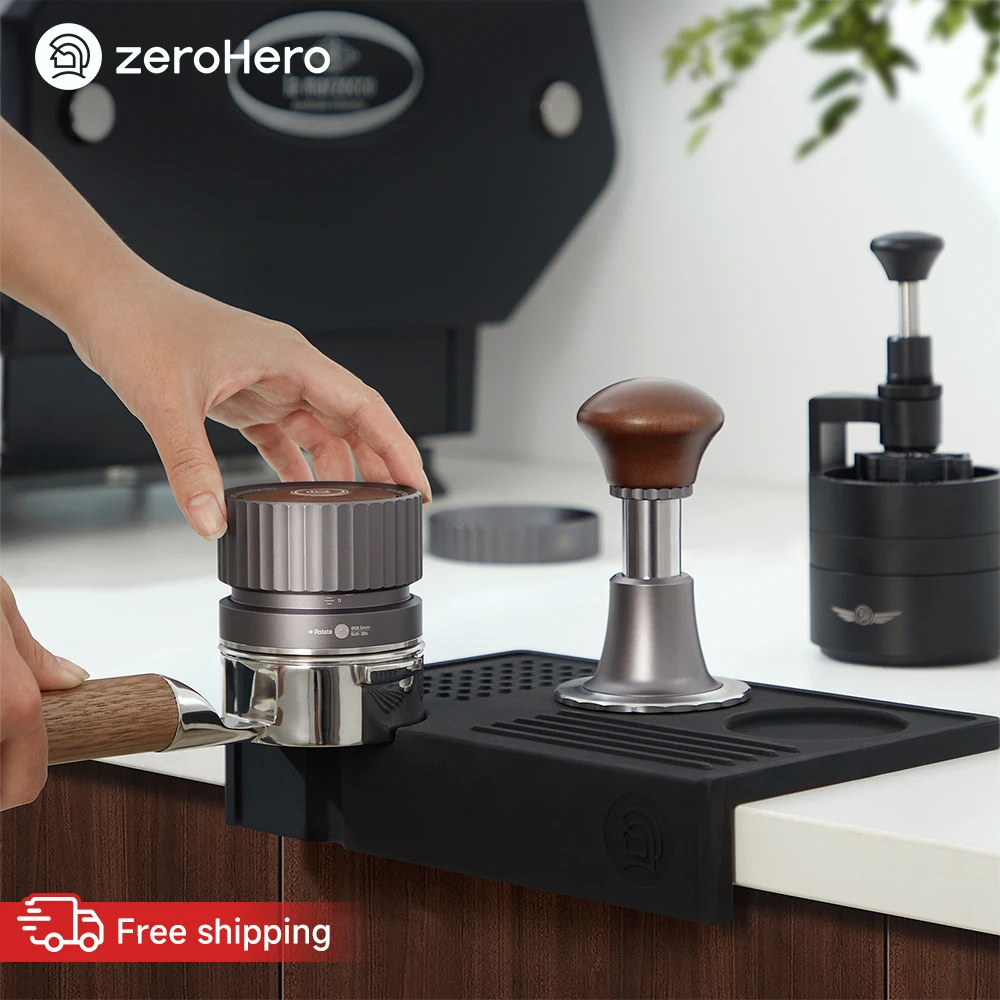 zeroHero Thor Gravity Distributor Pro 58.5mm 4-Spring Auto-Descent Walnut Wood Espresso Leveler Pro for Home Barista Coffee Tool