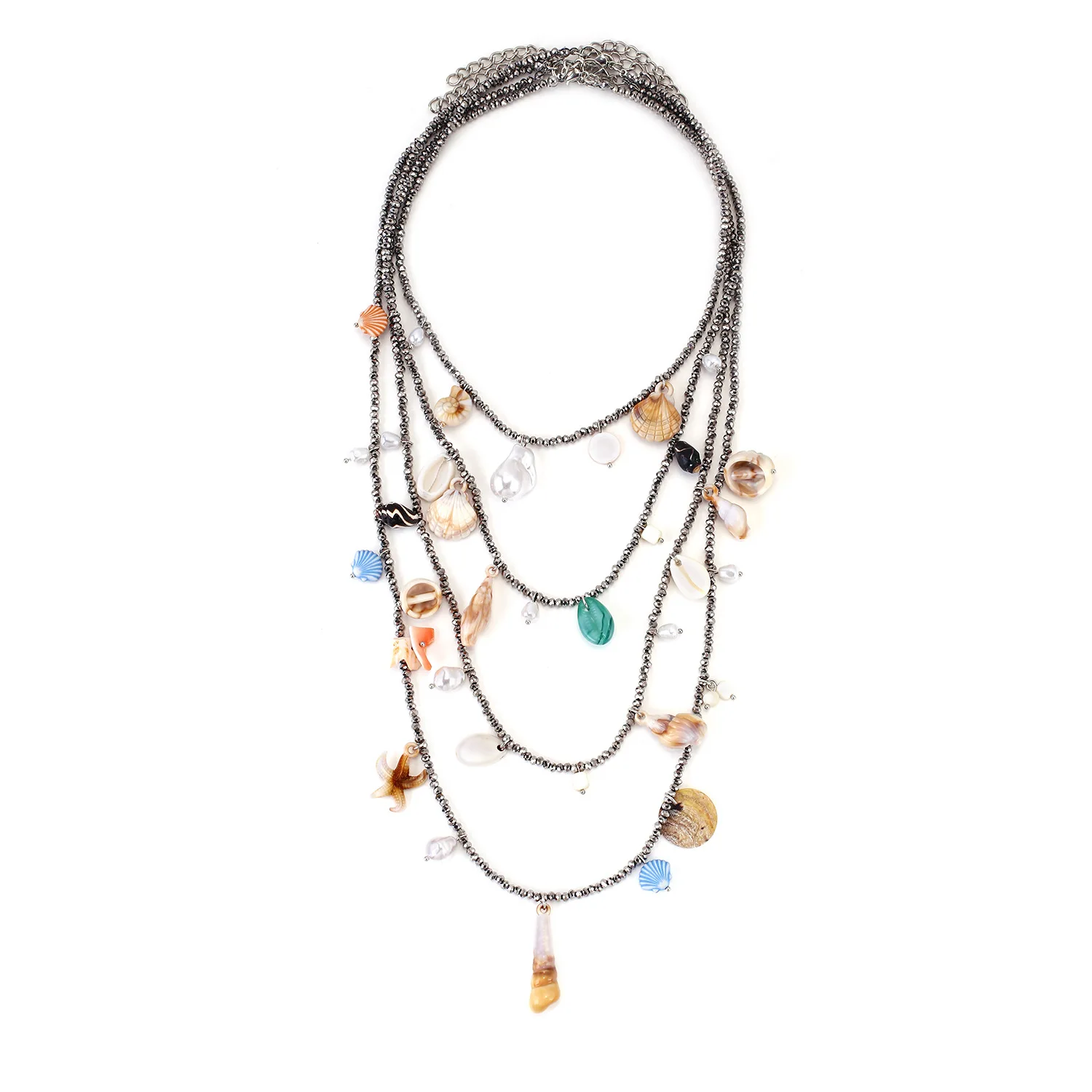 2026 Mehrschichtige handgefertigte Perlen-Muschel-Wasserfall-Quasten-Halsketten für Frauen Boho-Schmuck Sommer-Halsaccessoires – Detail 4