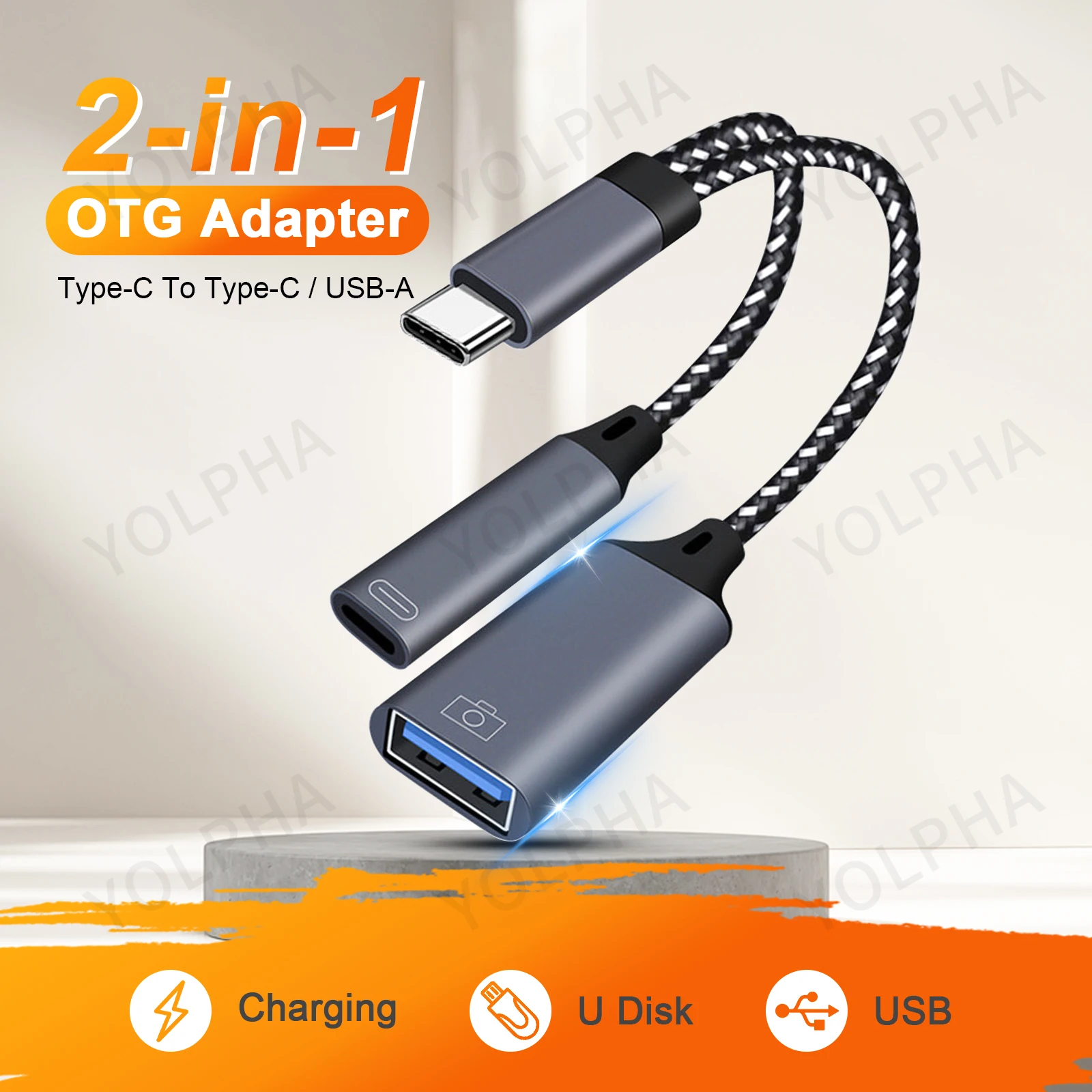 USB C OTG Cable Phone Adapter 2 in 1 Type C to USB A Adapter with PD Charging Port for Samsung Huawei Xiaomi Phone Laptop Tablet