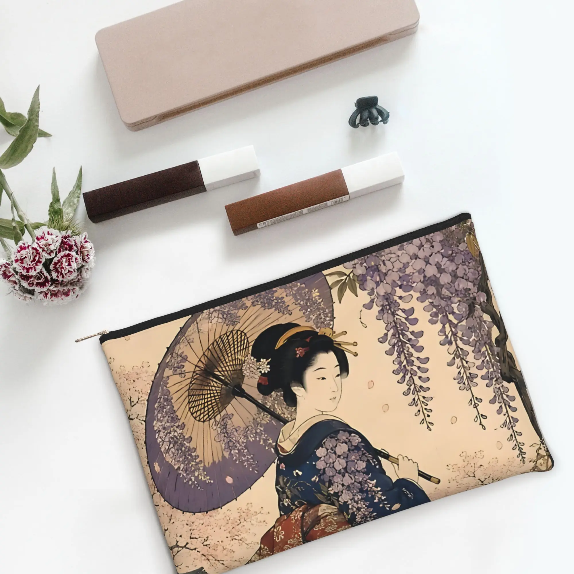 Stylish Cute pouch Kimono In Bloom Japanese Woman Ukiyo E Woodblock Makeup Bag  Toiletry Bag with Zipper