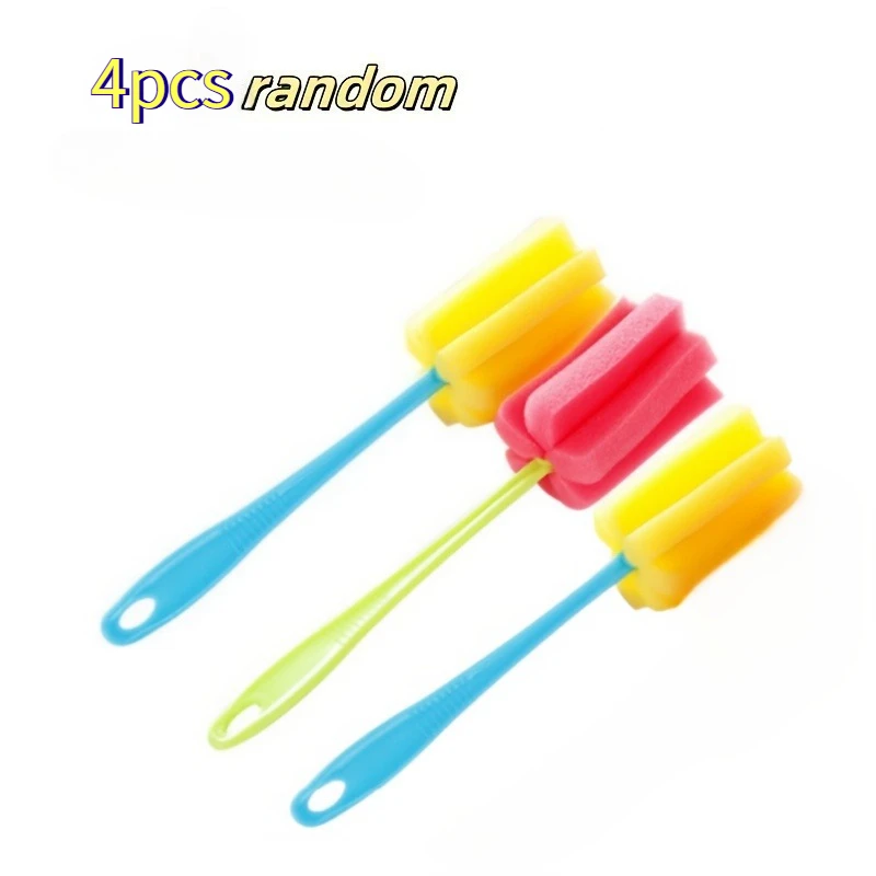 Versatile 4pcs Kitchen Cleaning Kit - Sponges & Brushes for Wineglasses, Bottles, Coffee Mugs