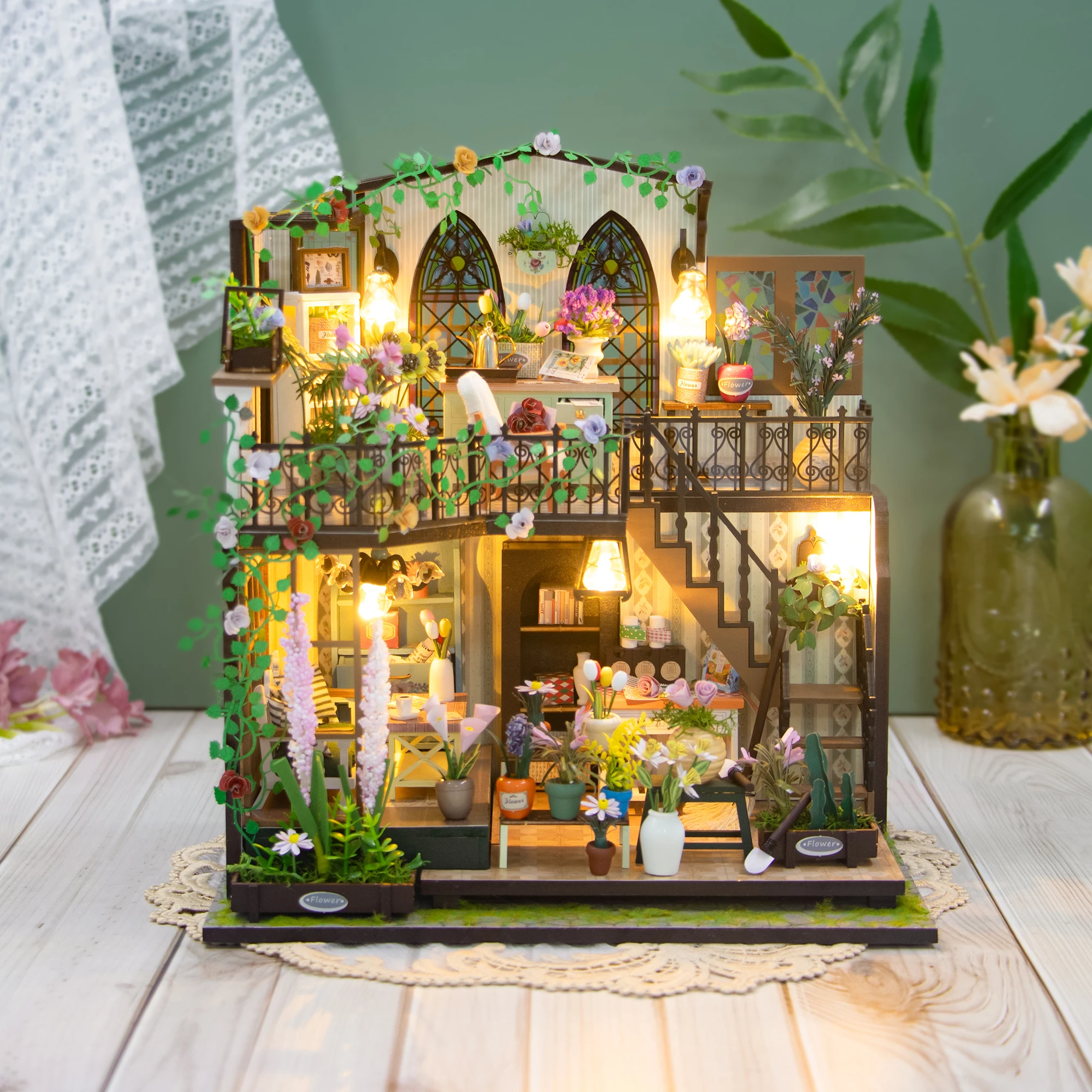 Nieuwe Diy Houten Miniatuur Model Kit Darcy Flower House Casa 3d Puzzel Poppenhuis Met Meubels Interieur Voor Vrienden Geschenken