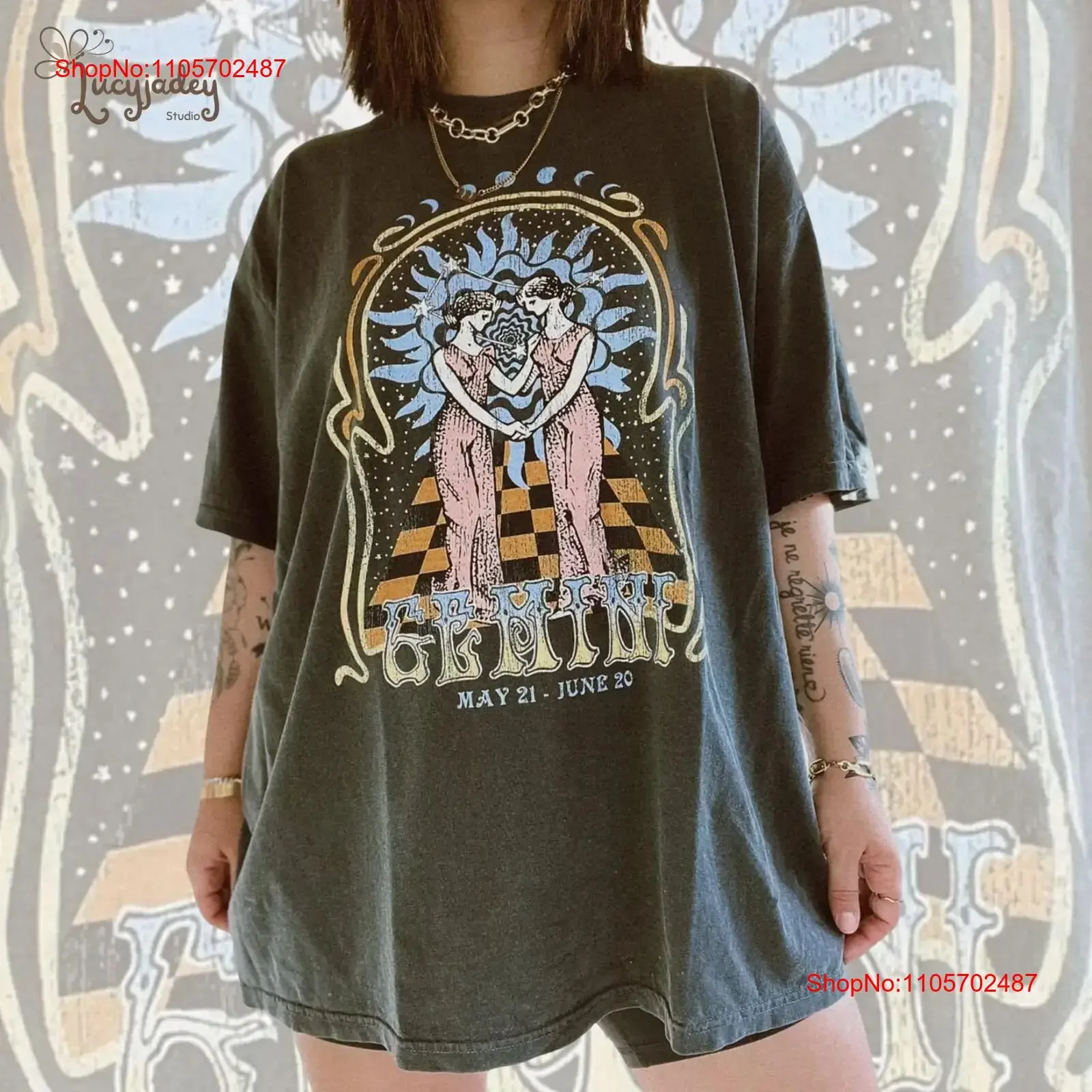 Gemini Astrology T Shirt Zodiac Sign Horoscope vintage Washed Slightly graphic Versatile Top For Everyday Wear Stretched
