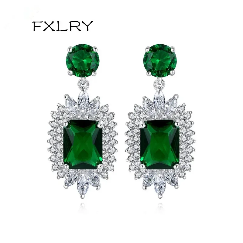 

FXLRY New simple banquet white color inlaid zircon geometric earrings for Women Fashion Jewelry