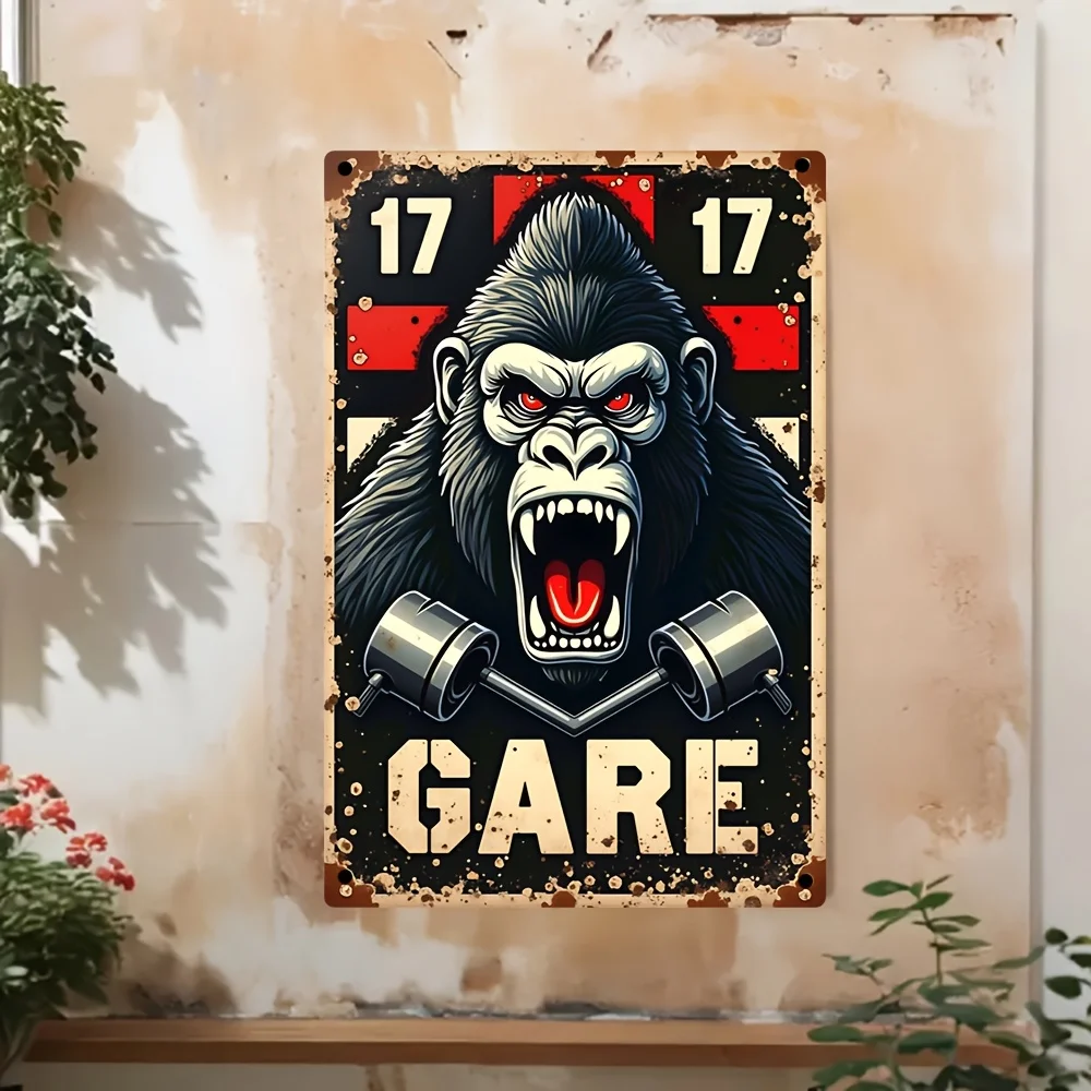 Vintage Metal Tin Sign 20x30cm Roaring Gorilla Retro Wall Art Garage Gym Bar Decor
