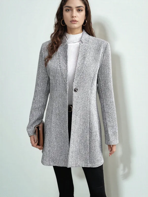 

Женское шерстяное пальто Sweet Girl: модное, с вертикальными полосами, осенне-зимнее, уличный стиль, приталенное, с длинными рукавами, на пуговицах