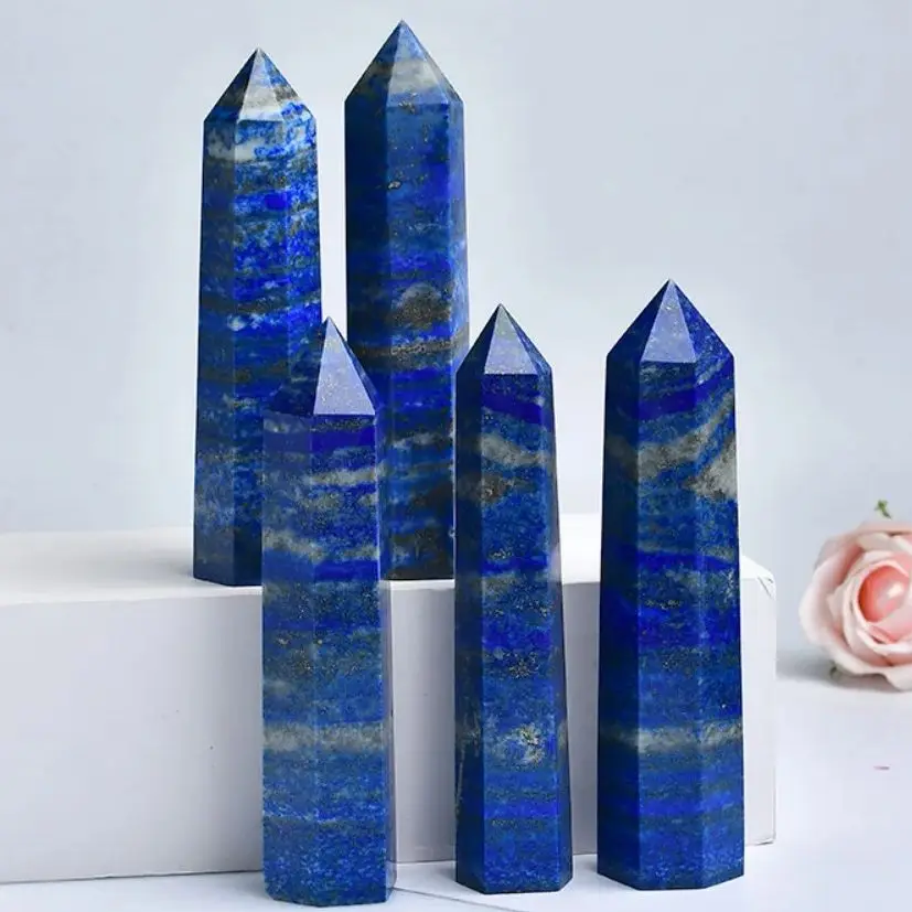 lapis lazuli Wands Crystals Stone Polishing Obelisk Reiki Healing Energy Stone Hexagonal Point Gemstones witchcraft Tower Crafts