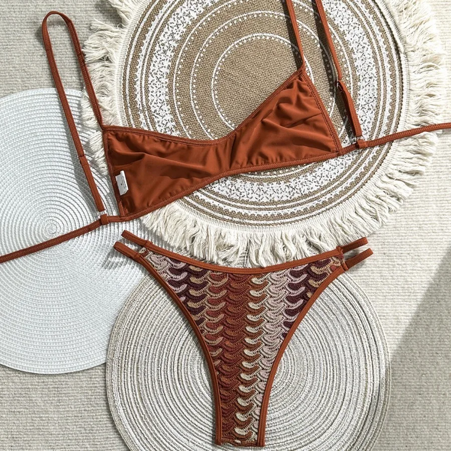 New Vintage Crochet Bikini Set Bohemian Beach Vacation Two-Piece Swimsuit Retro Swimwear Summer Sexy Crocheted Bikini Swimwear - Image 2