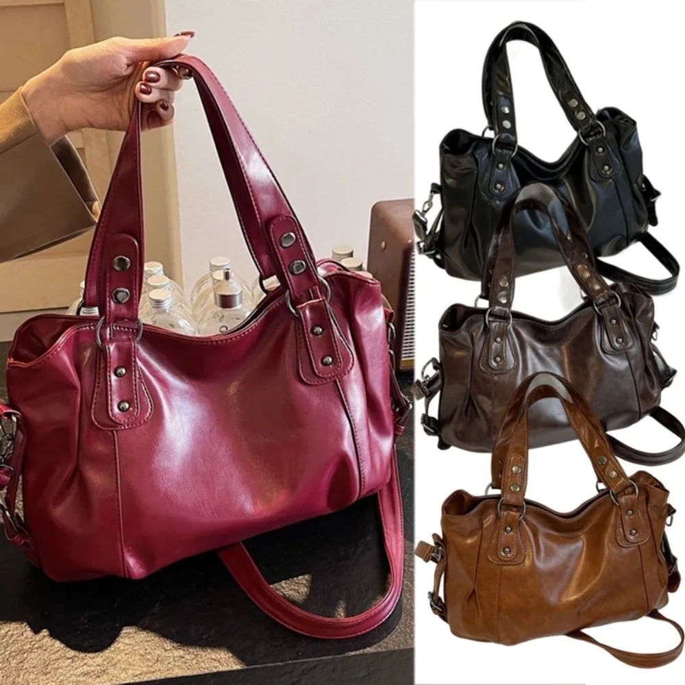 

Ретро большая вместительная сумка на плечо из мягкой искусственной кожи, многофункциональная однотонная сумка через плечо для женщин