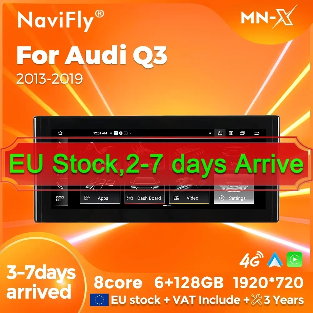 NaviFly Wireless CarPlay Android Auto 6+128G Car Radio Intelligent System For Audi Q3 2012-2018 GPS Navigation Multimedia Player