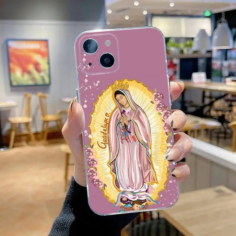 Nuestra Senora de Guadalupe Phone Case For iPhone 15,14,13,12,11 Plus,Pro,Max,XR,XS,X,7,8 Plus,SE,Mini Transparent Silicone Soft