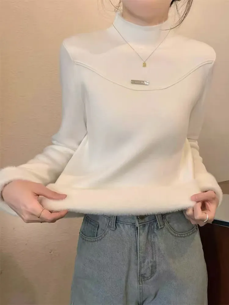 Thiened f-ハイカラーワンピース Fce ニットベース irt レディース スリムフィット 冬用伸縮性のある暖かいセーター インナーウェア トレンド