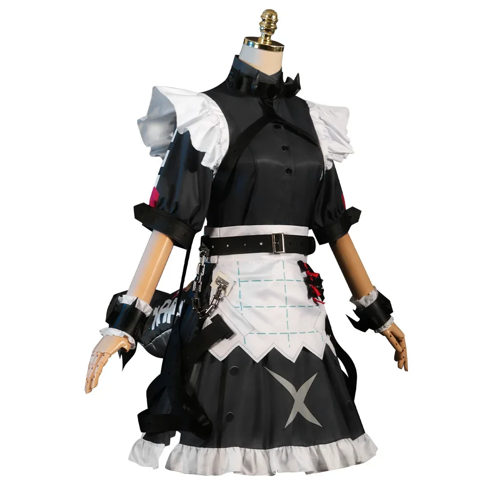 Game ZZZ Ellen Cosplay Costume Game Zenless Zone Zero Ellen Joe Cosplay Cute Maid Costume Ellen Cosplay Tail Black Dress