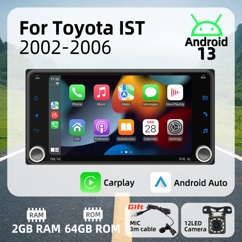 Image of Für Toyota IST 2002-2006 7 "Bildschirm Stereo Kopf Einheit GPS Navigation Carplay Android Auto Android Auto Multimedia 2Din auto Radio