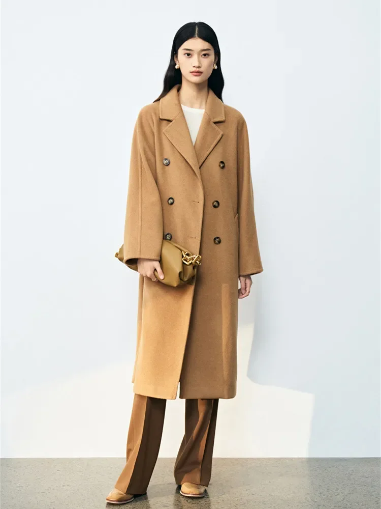 Fall Winter Wool Coat Women Classic Double Breasted TurnDown Collar Elegant Loose Long Woolen Jackets With Belt Thick Warm Coats