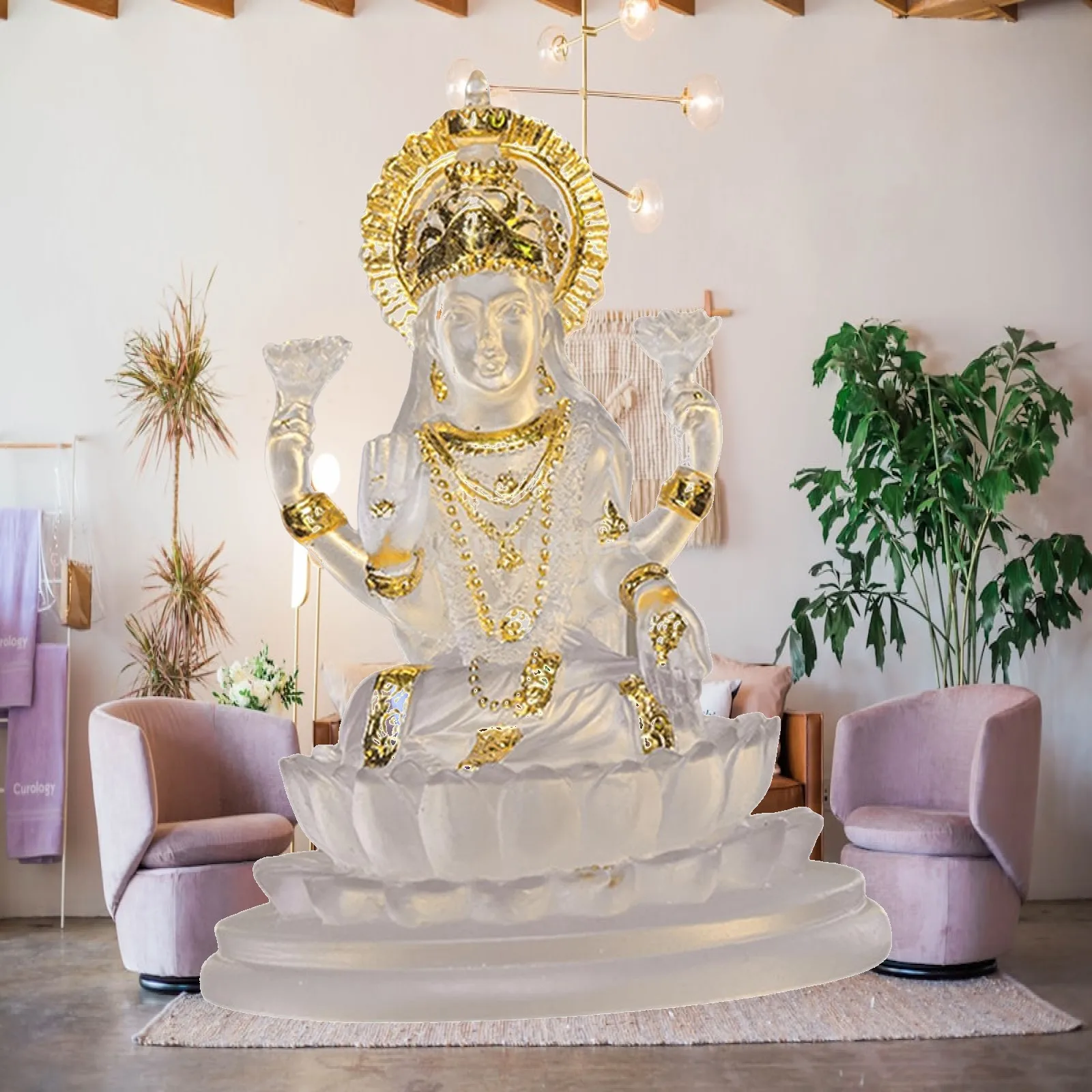 Lakshmi Figurine Fengshui Collectibles Table Centerpiece Indian Buddha Sculpture for Tabletop Office Meditation Temple Ornament