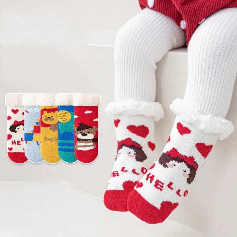 

Winter Baby Socks Thickened Coral Wool Warm Socks for Infants Children Sleep Socks Boys Girls Lamb Floor Non-slip Socks